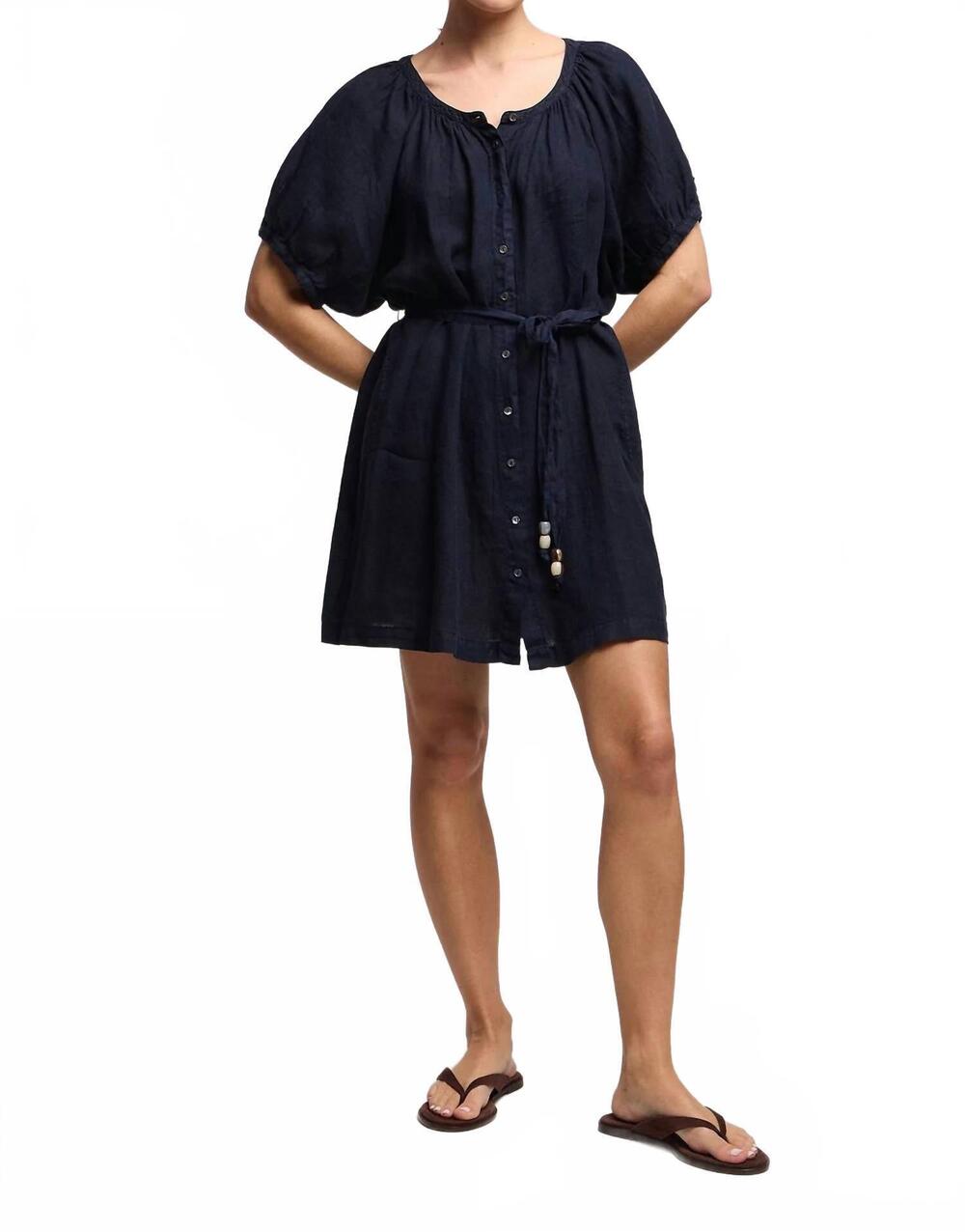 NEW VELVET BY GRAHAM & SPENCER kayella linen dress in navy